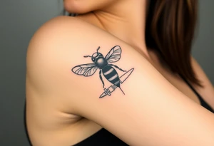 bee with a pilots hat flying next to an airplane tattoo idea