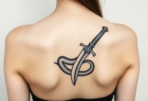 mystical snake coiled around an ancient dagger with jeweled hilt tattoo idea