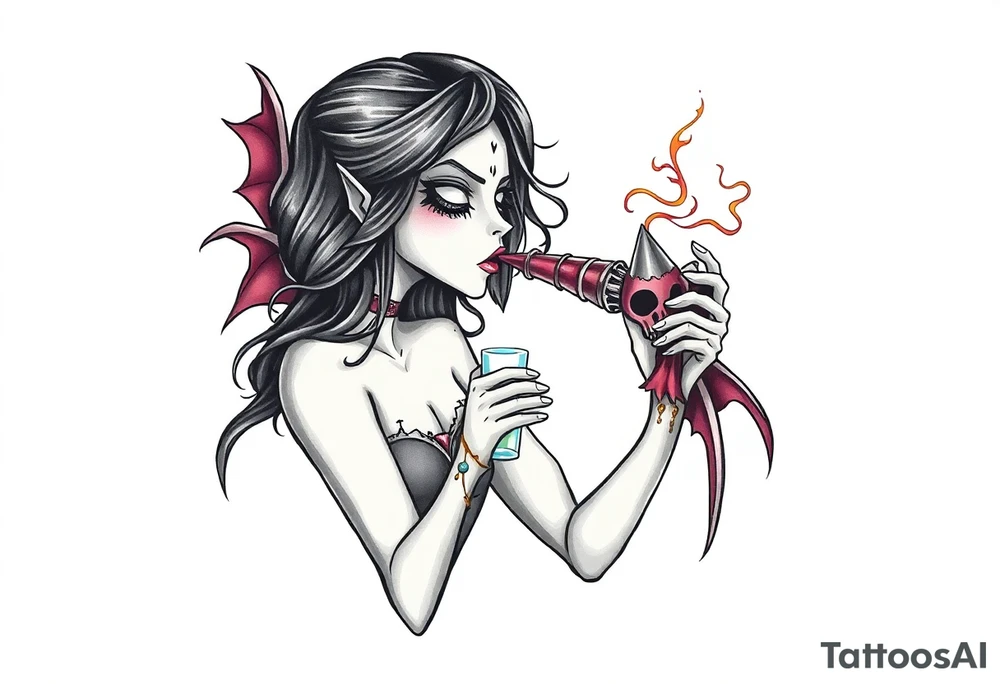 Female grim drinks death potion to get power tattoo idea