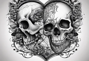 merge two halfs: in upper half put a visceral heart and in lower half put a skull tattoo idea