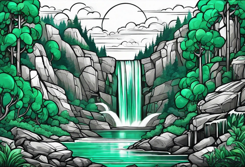 Emerald stones waterfall background tattoo idea