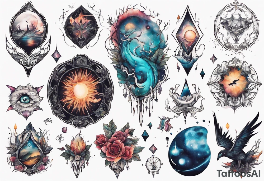 Design a surreal or dreamlike tattoo to cover my chest. Include elements that evoke a sense of fantasy and imagination, creating a captivating and otherworldly design. tattoo idea