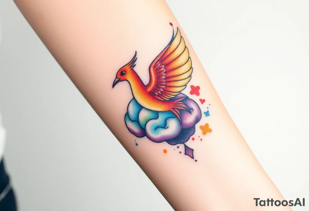 Colorful phoenix flying out of a brain tattoo idea