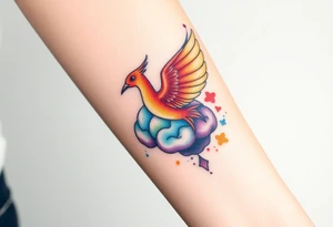 Colorful phoenix flying out of a brain tattoo idea