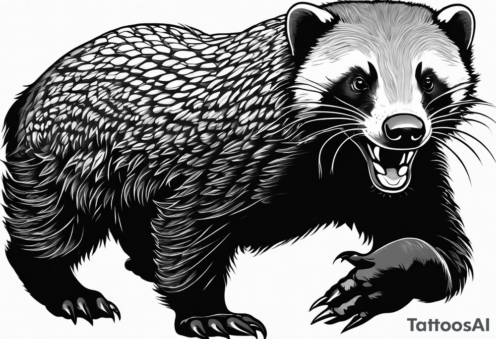 honey badger climbing-over, claws, top view tattoo idea