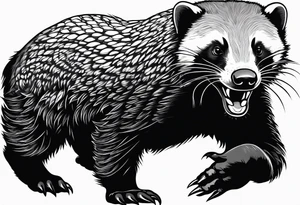 honey badger climbing-over, claws, top view tattoo idea