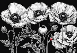 Poppy flowers with the date 1/15/22 in Roman numerals tattoo idea