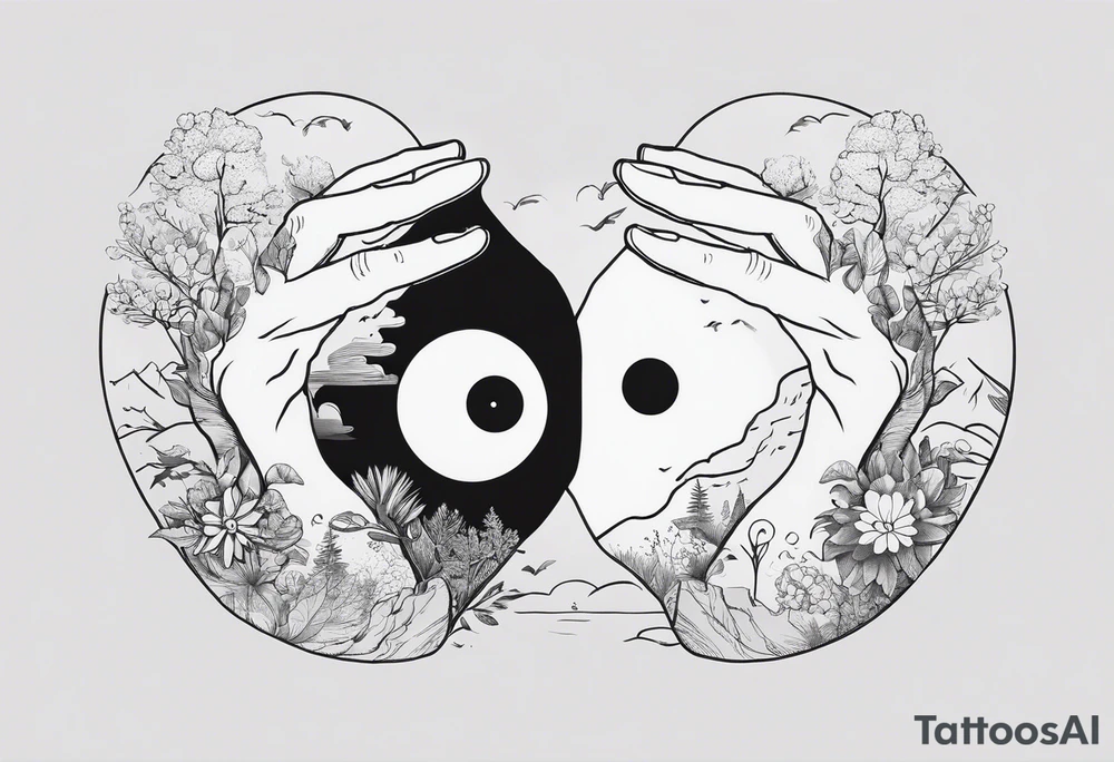 Rock hands sign in Ying yang, masculine and feminine, nothing dies everything transforms, nurture over nature tattoo idea