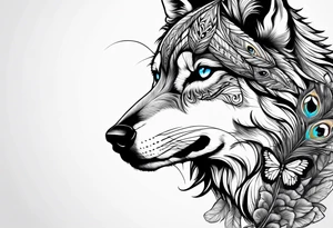 Wolf puppy, peacock feather, butterfly,, hummingbird tattoo idea