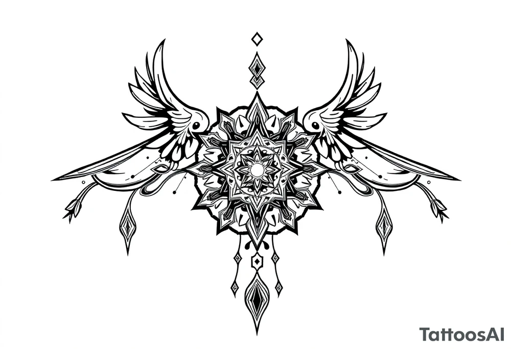 long ornament shaman and witch style mytical with ancient rhyme tattoo idea
