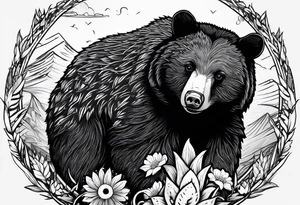 black bear, growls, adorable hedgehog, bear protects hedgehog tattoo idea