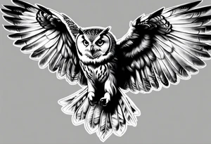 Owl in flight for left of chest, from an angle looking down tattoo idea