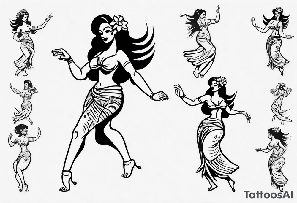 Old School Tattoo Style, Hula Girl dancing, full body, white background --no skin tattoo idea