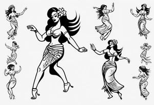 Old School Tattoo Style, Hula Girl dancing, full body, white background --no skin tattoo idea