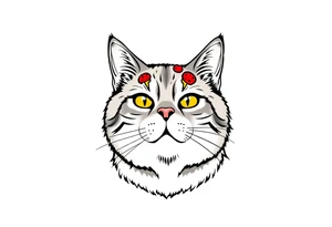 fat grey tabby cat portrait with pizza slice on its head tattoo idea