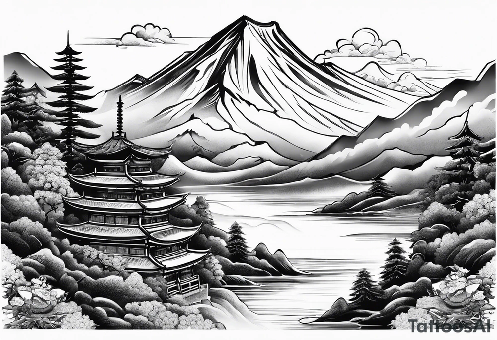 Montagne avec samouraï tattoo idea