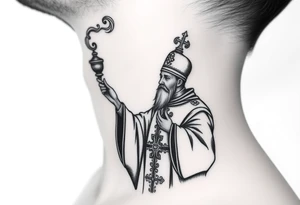 Russian Orthodox Priest in fully detailed vestment swinging a censer with smoke curling upward tattoo idea