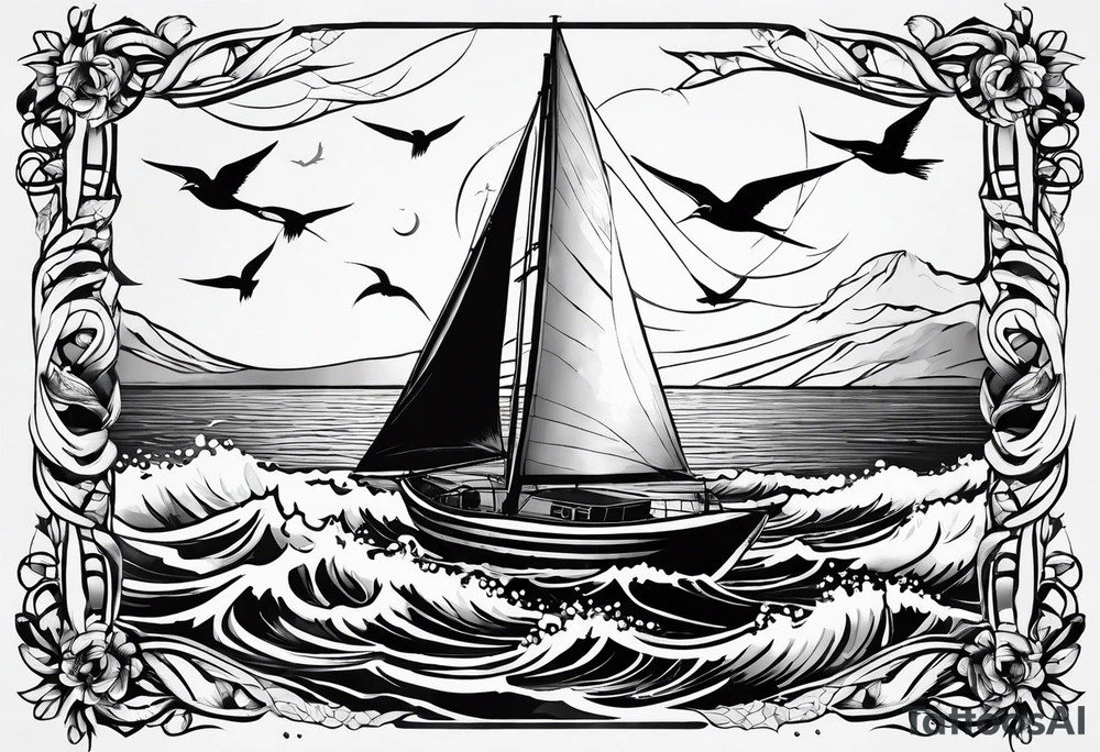 Swallows, sail boat, the ocean tattoo idea