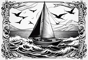 Swallows, sail boat, the ocean tattoo idea