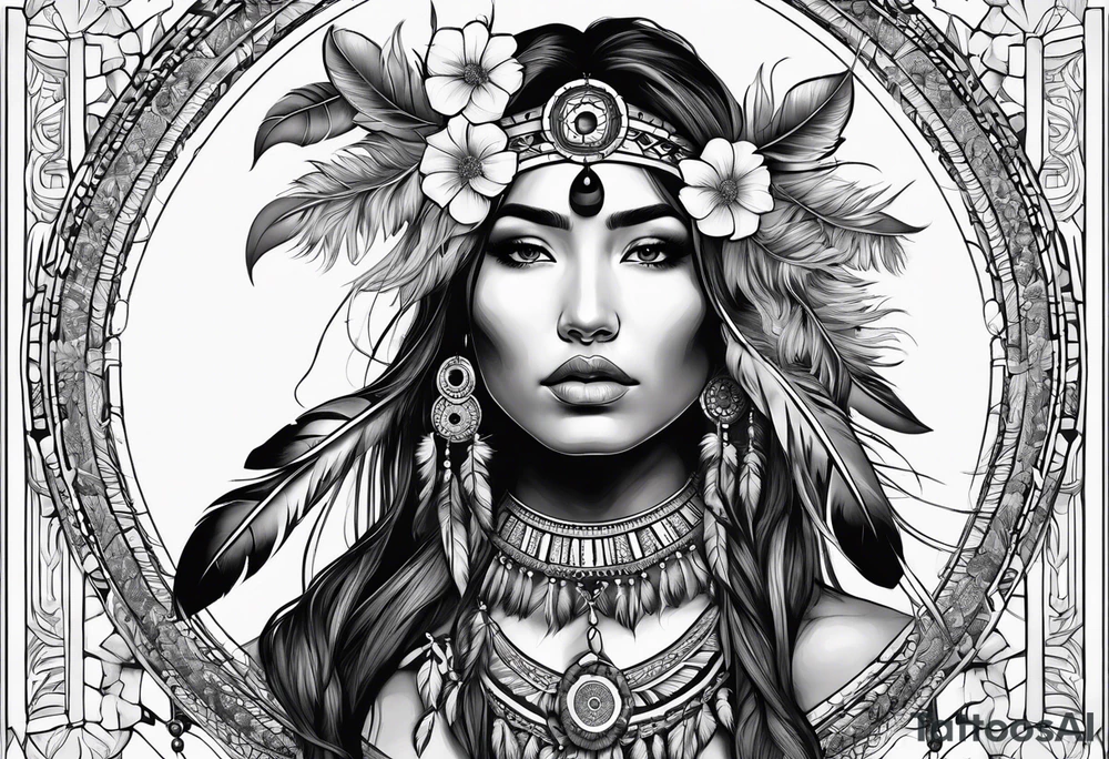 Native american,gemini, flowers, dream catcher, tattoo idea