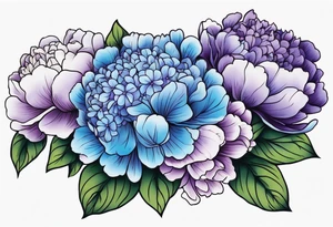 Blue and purple hydrangeas with peonies tattoo idea