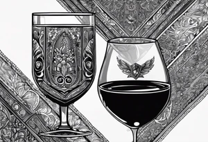 "Cheers Mate" black and grey ink armband, intricate, artistic +abstract +grey Cancer Ribbon +toasting bourbon glass tattoo idea