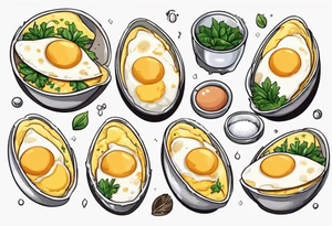 A round, thin omelette made from five eggs with salt pepper and a bit greens tattoo idea