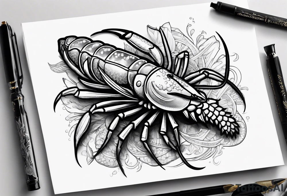 Crawfish with a gun in each claw tattoo idea