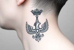 St. George, 3 russian imperial crowns above the Russian coat of arms double eagle and sitting above its wingspan sitting just above Kremlin or St. Basil's Cathedral scene  on the side of my neck tattoo idea