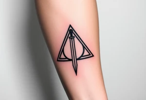 deathly hallows symbol from harry potter with a sword in the middle tattoo idea