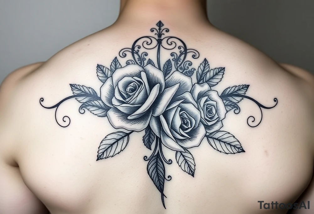 Roses with dark and filigree background tattoo idea
