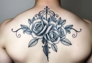 Roses with dark and filigree background tattoo idea