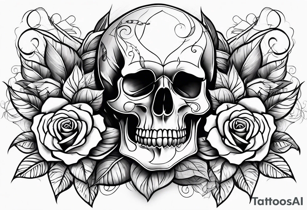 skull and roses tattoo idea