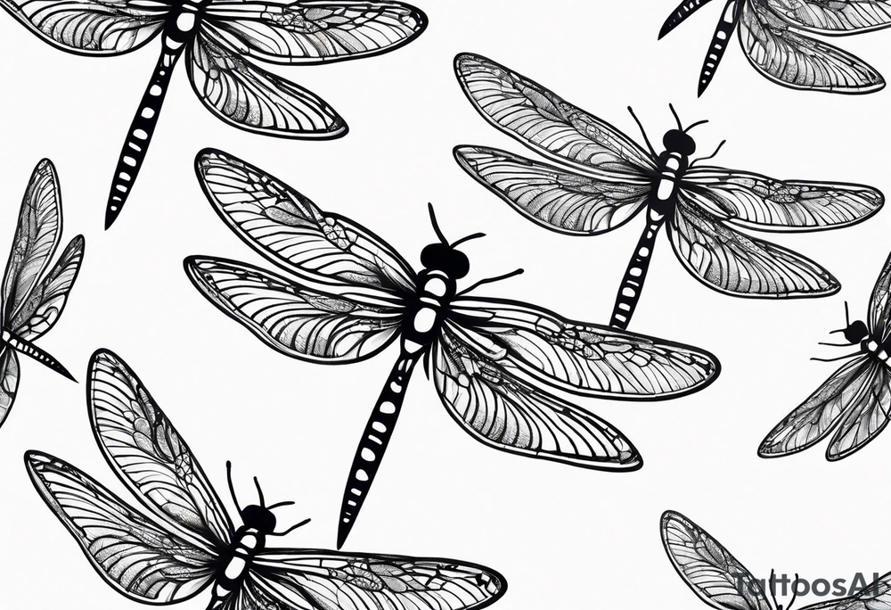 4 dragonflies flying together simple tattoo idea
