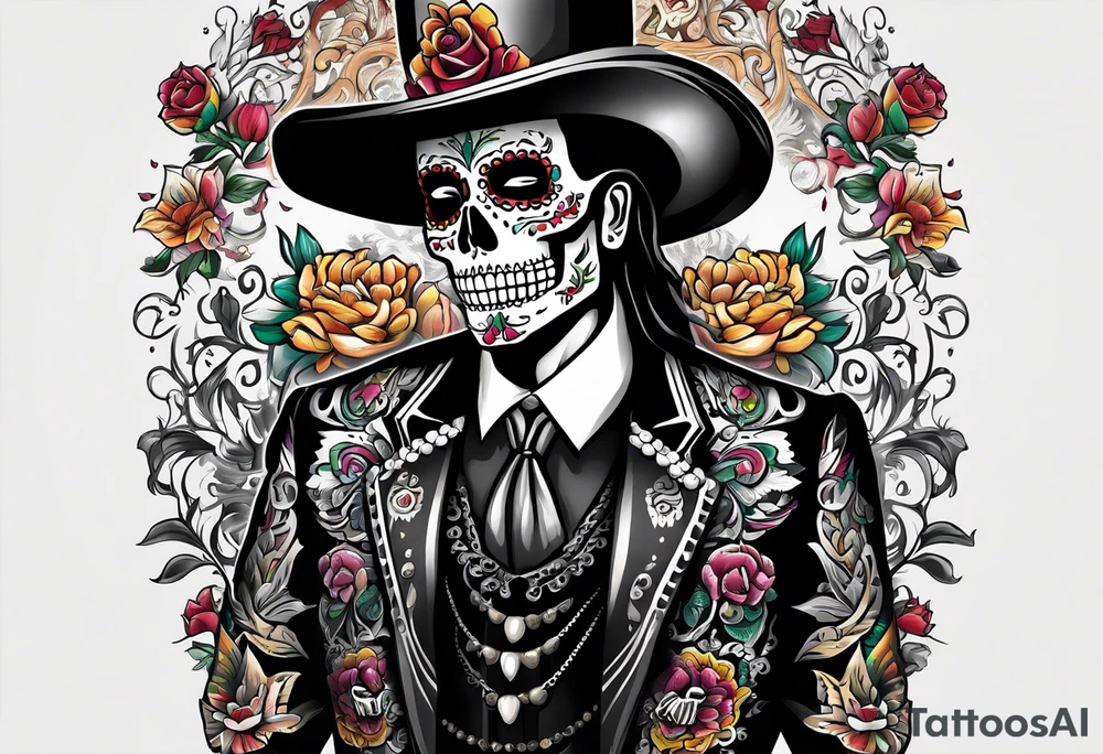 Mexico day of dead  man standing
 skeleton tattoo idea