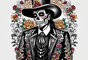 Mexico day of dead  man standing
 skeleton tattoo idea