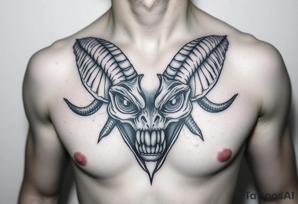 Scary teeth alien eyes 
Goat horns tattoo idea