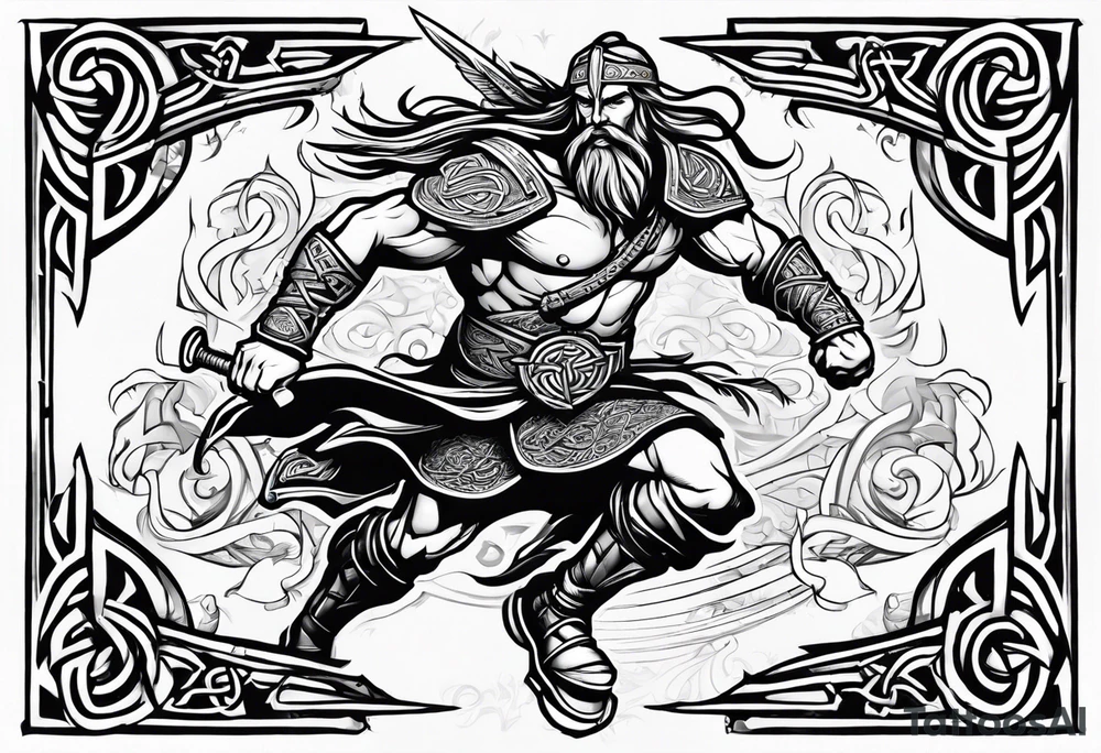 Celtic warrior running into battle facing right tattoo idea
