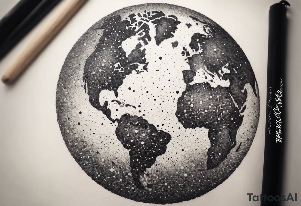sphere exploding with world map tattoo idea