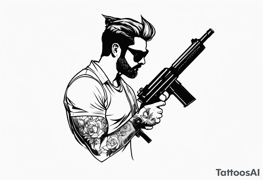 capricorn man with sunglasses and gun tattoo idea