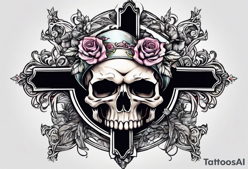 cross on top of a skull tattoo idea