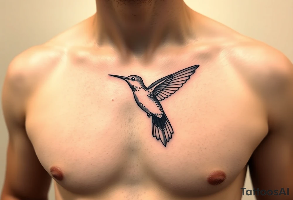 small, manly, and minimalist hummingbird on upper left side of the chest tattoo idea