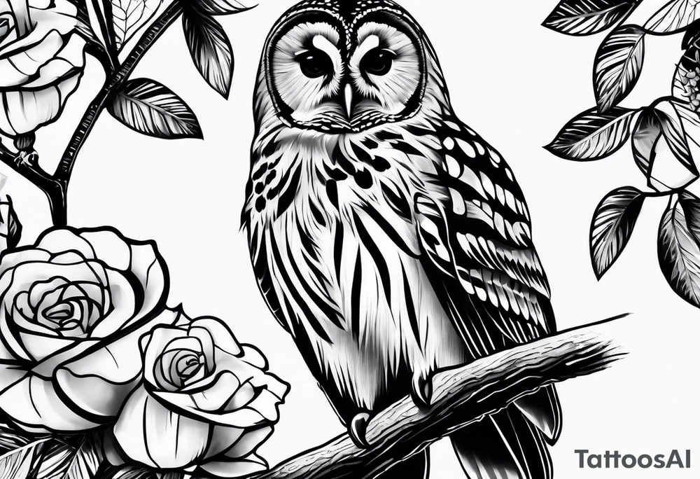 Barred owl, a rose, a paw print tattoo idea