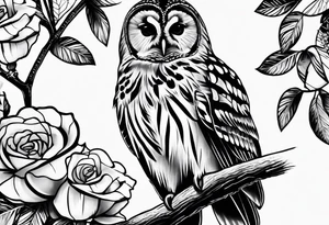 Barred owl, a rose, a paw print tattoo idea