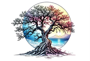 acacia tree with mountains and the ocean tattoo idea