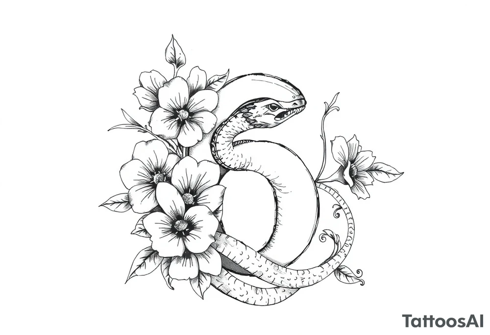 number 6 with flowers surrounding it and a snake weaved in tattoo idea