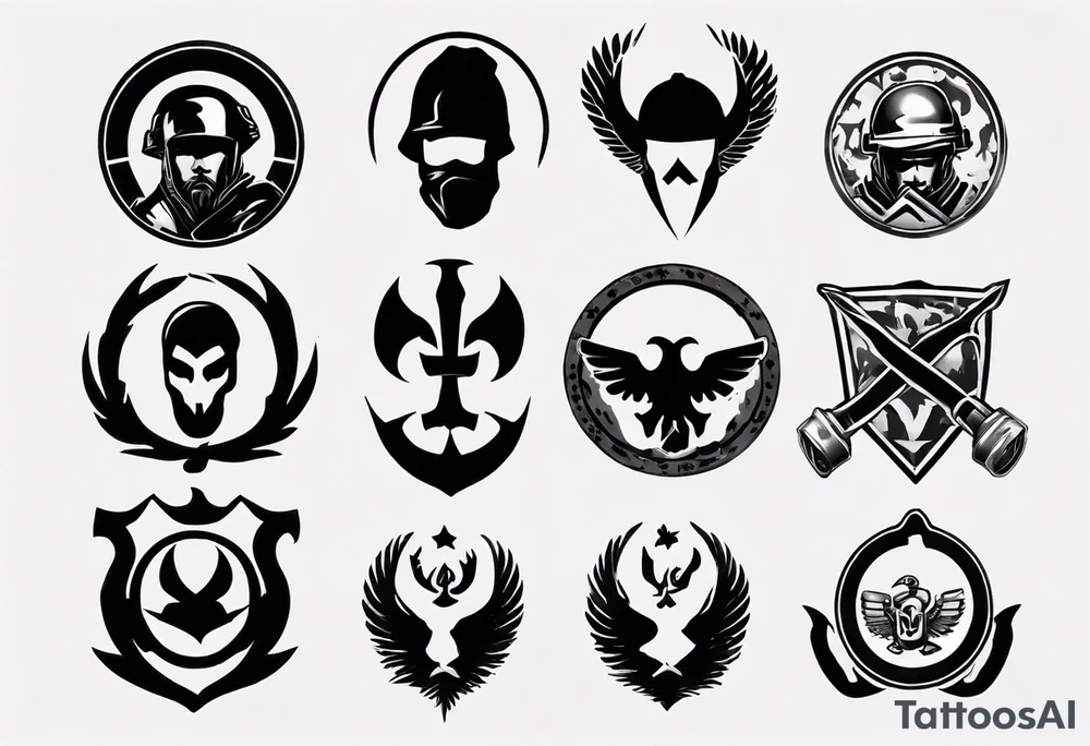 wu tang logo and army helmet in circle tattoo idea