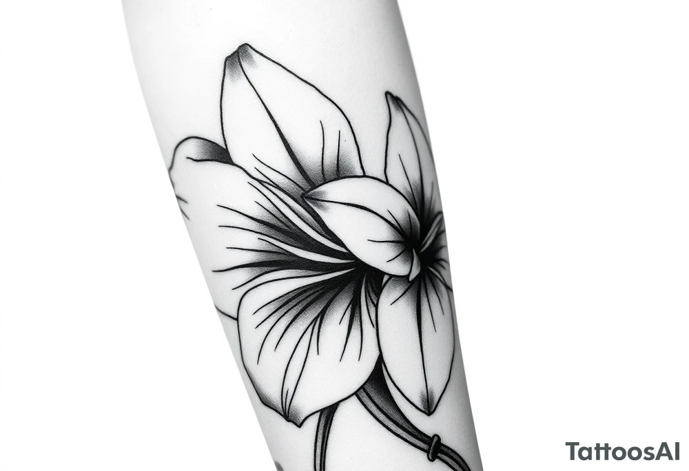 Large Gladiolus flower intwined with a Narcissus flower on the forearm skin tattoo idea