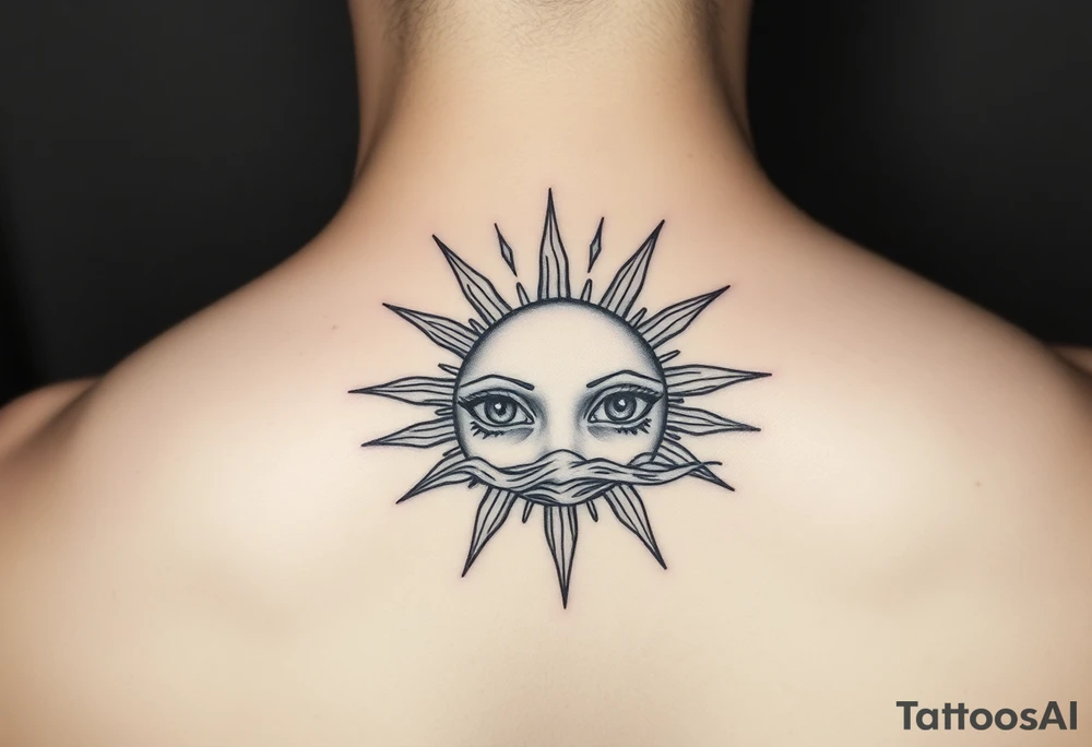 Sun rising over teary eyes fine line tattoo idea
