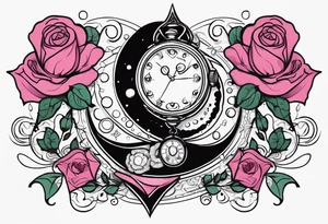 I want a design to print on t-shirts. The design is an hourglass with a wristwatch in the middle with Amazigh numbers, and this watch is surrounded by planets and Ashulk roses. tattoo idea